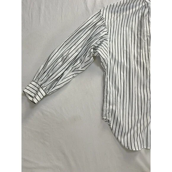 Ralph Lauren Black Label Collarless Tunic Striped Blouse Puffy Sleeves | Size 10 - Picture 5 of 15